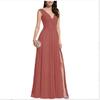Vestido de dama de honor con cuello en V para mujer, apliques de encaje, vestido de línea A de gasa largo, vestido de comercio exterior, cintura alta, abertura, vestido adelgazante