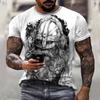 2023 Verão Europeu e Americano Caveira Horror Grotesco Impressão 3D Criativo Nova Camiseta Manga Curta Masculina Solta Tamanho Grande