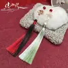 15D-3 Tassel de Leque Bicolor Vermelho Hanfu Cheongsam Broche Acessório Sachê Leque Redondo Pingente de Artesanato Feito à Mão