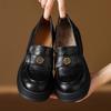 Mocasines de Cuero Suave con Suela Gruesa para Mujeres de Baja Estatura, Nuevos Zapatos de Cuero Camelia Otoño e Invierno 2026 con Forro de Felpa y Zapatos de Plataforma Elevadores para Mujer