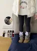 Leggings para niñas, calcetines gruesos con forro polar para niños de otoño e invierno, pantalones de nueve puntos con retazos, calcetines de felpa de dibujos animados, pantalones cálidos