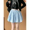 Falda de lunares blancos para mujer, nuevo estilo otoño 2026, dulce y femenina, de cintura alta, adelgazante, línea A, falda abullonada de capas