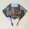 Bufanda Triángulo Trenzada de Nuevo Estilo Primavera y Otoño con Textura de Satín, Bufanda de Seda Estilo Pintura al Óleo con Estampado de Cachemira para Mujer, Bufanda de Cuello de Seda Imitación
