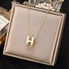 Nuevo Estilo Ins Moda Simple Cintura Pequeña Collar Exquisito Cadena Clavicular para Mujer Letra H de Diamantes Completos de Doble Cara Accesorios Frescos