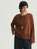 [Inicial] Cárdigan de Punto con Volantes de Acetato Triple para Mujer, Camiseta de Manga Larga Holgada con Hombros Caídos y Cuello Redondo, Sentido de Alta Inteligencia, Para Viajar al Trabajo