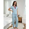 Conjunto de pijama de manga corta y pantalón largo de lunares para mujer para comercio exterior transfronterizo, ropa de casa fina de cuello redondo con cordones en varios colores