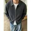 Chaqueta Cardigan de Punto con Tacto a Algodón Estilo Old Money para Hombre Otoño Casual Ajuste Relajado Versátil Cardigan con Solapa y Cremallera