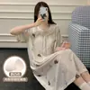 Camisón de Verano para Mujer con Almohadillas en el Pecho, Camisón de Algodón Nube de Manga Corta, Estilo Dulce de Princesa, Ropa de Casa Holgada, Se Puede Usar Afuera
