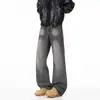 Jeans de Hombre Micro-Campana Pierna Recta Negro-Gris Lavado Desgastado Sueltos Cintura Alta Adelgazante Estilo Boyfriend Pantalones Largos Nuevos