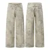 Ropa Muxi #Novedad de Otoño Teñido Anudado Americano Diseño Único Sentido Casual Pantalones Casuales Pantalones Rectos Sueltos Retro de Pierna Ancha