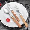 Conjunto de três peças de cabo de madeira faca de comida ocidental, garfo e colher 304 aço inoxidável ins estilo tableware faca de bife doméstico e terno garfo