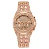 Relógio Masculino Cross Hot Selling Hip Hop Quartzo Pulseira de Aço Inoxidável Octogonal com Rebites Strass Incrustados Liso Relógio de Quartzo Cubano