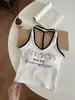 Nuevo Estilo Chica Caliente Ajustado Sexy Estampado Bloque de Color Cuello Halter Espalda Descubierta Camisola con Copas para Mujer, Top Exterior Adelgazante