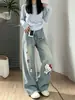 Jeans Rectos Bordados Chao Li Youhuo para Mujer, Nuevo Estilo Otoño, Adelgazantes, Holgados, Moda Callejera de Alta Gama, Pierna Ancha, Pantalones de Longitud Completa