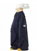 Pantalones Anchos Rectos Sueltos Pantalones Largos de Pareja Retro Americano Cordón Plisado Múltiples Bolsillos Pantalones Cargo Unisex Otoño Marca de Moda