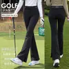 Pantalones Largos de Golf Estilo Coreano para Mujer, Cintura Alta, Acampanados, Abertura Lateral, Ribete de Encaje, Elásticos, Adelgazantes, Pantalones Largos para Mujer, Top para Mujer