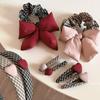 Scrunchie Rosa Laço Doce Tecido Xadrez Elástico de Cabelo para Mulheres Corda de Cabelo de Menina Vintage Acessório de Cabelo Faixa de Cabeça Ornamento de Cabelo
