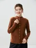 Suave y elegante~ cárdigan de cachemira para mujer de cuello semi-alto con bolsillos, 26 otoño/invierno suave y acogedor abrigo de punto de cachemira