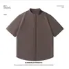 Conjunto de Duas Peças de Camisa Masculina de Cor Sólida Fina e Calça Casual de Verão Novo, Conjunto de Camisa de Manga Curta de Seda de Gelo, Verão Sem Ferro