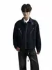 Jaqueta lapel estilo retrô americano para homens e mulheres, preta com zíper e bordado de patch, adequada para primavera e outono, jaqueta biker estilosa streetwear