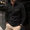 Estação Independente Europeia e Americana Fonte Termal e Outono Masculino Novo Manga Longa POLO Cor Sólida Impressão 3D Versátil Casual Camisa com Zíper
