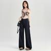 Pantalones vaqueros anchos estilo retro americano de color naranja joven para mujer, de cintura alta, holgados, con cobertura de piel, modernos y combinables.