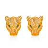 Kalemei Brincos de Zircônia Colorida com Diamantes Inteiros em Formato Marquise Cabeça de Leopardo Brincos de Zircônia Cabeça de Leopardo Animal Brincos de Leopardo com Olho Verde Geométricos