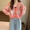 Nueva colección de otoño/invierno estilo coreano: un cárdigan de punto a cuadros de manga larga, suave pero chic y elegante, con cintura entallada, una prenda exterior versátil para mujer