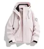 Chaqueta Cortavientos para Exteriores Otoño Invierno Tres en Uno con Forro Polar con Capucha Cálida Engrosada Moda Parche Traje de Montañismo