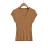 Verano 2026 Nuevo Estilo Americano Chica Picante Color Sólido Ajustado Corto Top de Punto Camiseta de Manga Corta Hueca con Cuello en U para Mujer