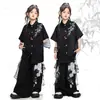Roupas Modernas Infantis para Street Dance Hip-Hop Marca Moderna Meninos e Meninas Estilo Chinês Camisa Bordada Conjunto Hiphop Moderno Roupas Cool para Performance