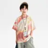 Camiseta de Manga Corta Tie-Dye de Verano para Niños con Sensación a Hielo 2026 Nuevo Estilo Moda de Verano para Jóvenes y Niños Top Fresco Holgado