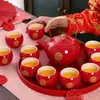 Set de Ceremonia de Té para Celebración de Boda, Suministros de Compromiso Estilo Chino, Bandeja Roja de Dote Nupcial, Tetera, Caja de Regalo para Juego de Té
