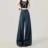 Jeans de Cintura Alta Pierna Ancha para Mujer Otoño e Invierno Nueva Llegada Casual Sueltos Rectos Forrados de Felpa Primavera y Otoño