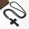 Colar Cruz de Obsidiana Pingente de Jade para Homens e Mulheres, Acessório de Casal, Corrente Longa para Suéter, Fornecimento Transfronteiriço