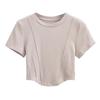 Estilo europeo y americano puro querer dobladillo curvo costuras manga corta para mujer tridimensional hueso de pescado elástico cuello redondo alto ajustado camiseta top