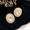 Pendientes Geométricos Ovalados Incrustados de Diamantes de Lujo Ligero Europeos y Americanos, Exagerados y Súper Brillantes, Exquisitos Pendientes de Estilo Palacio, Pendientes de Alta Gama para Mujer