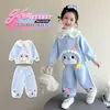 Conjunto de Dibujos Animados Dulces Forrado de Felpa para Niñas Novedades Otoño/Invierno 2026 Conjunto de Dos Piezas Espeso con Sudadera con Cuello y Pantalones de Chándal para Niñas