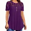 2026Tiktok Ropa de Mujer de Venta Caliente Primavera y Verano Europea y Americana Transfronteriza Amazon Temu Color Sólido Encaje Elegante Empalmado Mangas Cortas