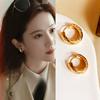 Liu Yifei con pendientes de anillo de patrón de rombos explosión anillo liso cobre chapado 18K oro real hebilla de oreja pendiente de oreja venta al por mayor