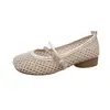 Zapatos de mujer Mary Jane con tacón grueso sin cordones 2026 nuevo verano estilo francés sandalias tejidas huecas zapatos de malla de tacón bajo