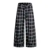 Calça JIAMU xadrez de perna larga, unissex, estilo retrô americano, duas cores, cintura média, corte solto, perna reta, calça casual com bom caimento, versátil