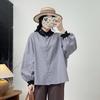 Camisa Chunmu de lino de manga larga con cuello de oreja para mujer, estilo japonés Mori, estilo artístico, de un solo pecho, holgada y combinable.