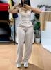 Traje elegante de tirantes cortos ajustados para mujer de comercio exterior europeo y americano 2025, con pantalones casuales de pierna ancha