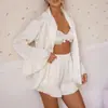 Conjunto de pijama de tres piezas nuevo para otoño e invierno 2026, transfronterizo, europeo y americano, conjunto de top de lencería y shorts de satén con pedrería, estilo europeo y americano