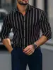 Camisa nueva para hombre, estilo europeo y americano transfronterizo, a rayas, transpirable, resistente a las arrugas, estampada, casual, elástica en cuatro direcciones, camisa de manga larga