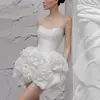 Vestido de Diseñador de Nicho Primavera 2025 Nuevo Sexy sin Tirantes Floral Tridimensional Elegante Blanco Vestido de Fiesta de Noche