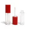 Tubo Personalizado de Fábrica de 4 ml con Tapa Roja Transparente en Forma de Corazón para Brillo de Labios Cabezal de Pincel Pequeño Tubo Corto Brillo de Labios Tubo Vacío para Brillo de Labios