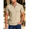 Camisa polo de verano para hombre con jacquard texturizado y media cremallera, comercio exterior transpirable holgada casual americana manga corta