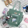 Bolsa de Lona Bolsa Transversal Feminina Bolsa de Ombro de Grande Capacidade Bolsa Multifuncional para Estudo e Tutoria Estilo Coreano Simples Mochila Bolsa de Estudante